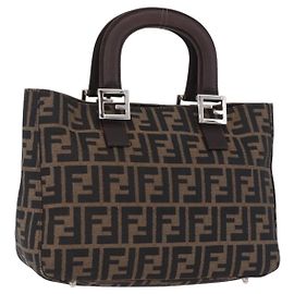 Borsa a Mano FENDI Zucca Canvas Marrone Argento Auth 192690A