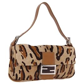Borsa FENDI Mamma Baguette stampa leopardata in pelle Harako Beige Argento Autentica am12111SM - Fendi