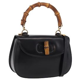 Borsa a mano GUCCI Bamboo in pelle 2way Nero Oro 000 1364 0633 Auth bs36097V