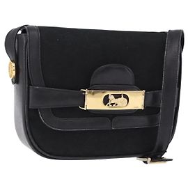 Céline Borsa a Spalla CELINE C Saluki Horse Carriage Nera Tonalità Oro Auth 191767A
