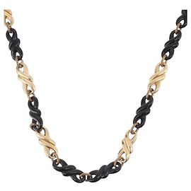 Collana a catena Christian Dior in metallo nero e oro Auth SW2535