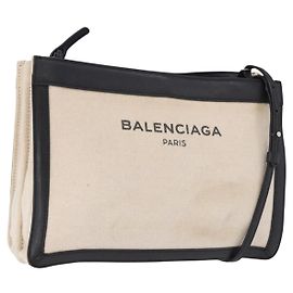 BALENCIAGA Pochette Schultertasche aus Canvas Navy Ivory Black 339937 Auth 192772