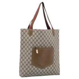 GUCCI GG Supreme Web Sherry Line Tote Bag PVC Beige Gold Auth 192197