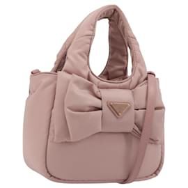 PRADA Ribbon Handtasche Nylon 2way Rosa Goldfarben Auth 191720SM - Prada