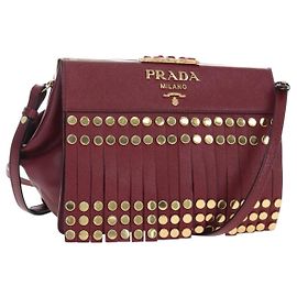Borsa a tracolla PRADA in pelle Safiano Bordeaux Oro Auth 191473V