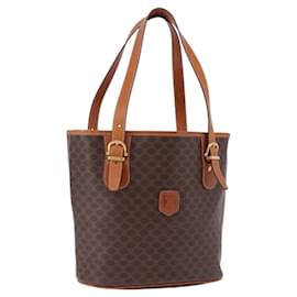 Borsa a Spalla CELINE Macadam Canvas PVC Pelle Marrone Oro Auth ka5224A - Céline