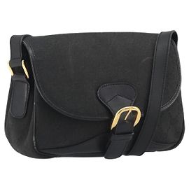Borsa a Spalla GUCCI GG Canvas Nera Oro Auth 186668