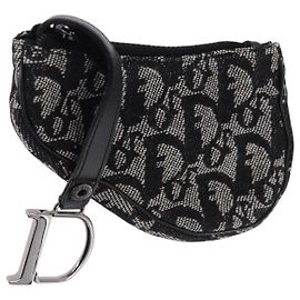 Monedero Christian Dior Trotter Canvas Saddle Negro Plata Auth bs36065V