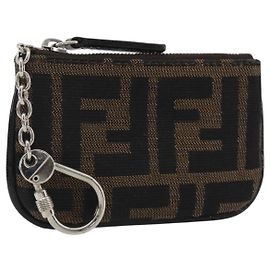 FENDI Zucca Canvas Coin Purse Brown Black Auth bs36231V