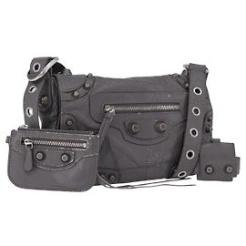 BALENCIAGA Le Cagole Shoulder Bag Leather 2way Gray Silver 719082 Auth ka5229A