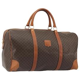 Borsa Boston CELINE Macadam Canvas PVC Pelle Marrone Oro Auth 186569 - Céline