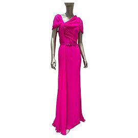 Vestido de noche drapeado en seda fucsia Oscar de la Renta Talla 4/S Segunda mano