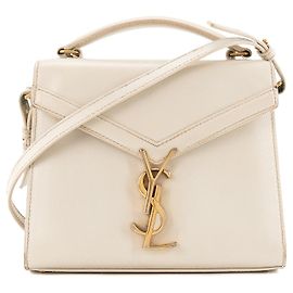 SAINT LAURENT - Borsa a tracolla Cassandra mini Top Handle in pelle granulata beige