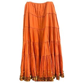 Autre Marque Falda larga naranja con volantes y lentejuelas doradas