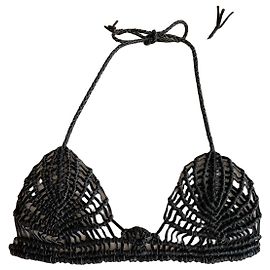 Autre Marque Bikini top in pelle intrecciata nera