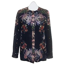 Givenchy Camicia Nera in Cotone Trasparente Stampa Confetti Floreali