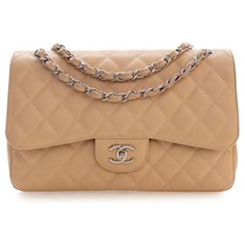 Chanel Beige Jumbo Classic Caviar Double Flap