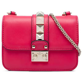 Valentino Mini Bolso Bandolera Rockstud Glam Lock de Cuero Rosa