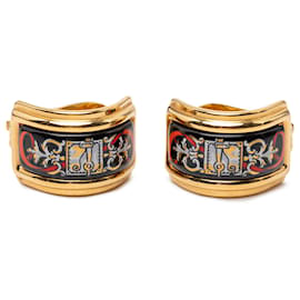Hermès Gold Gold Plated Enamel Cloisonne Clip On Earrings