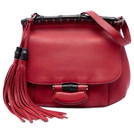 Bolso bandolera Gucci Red Medium Leather Bamboo Nouveau Fringe