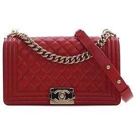 Chanel Red Old Medium Quilted Caviar Boy Flap