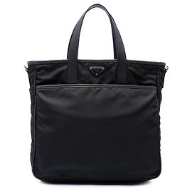 Borsa Tote Convertible Prada Tessuto nero con finiture in Saffiano