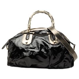 Borsa Gucci Black Coated Canvas Bamboo Dialux Pop