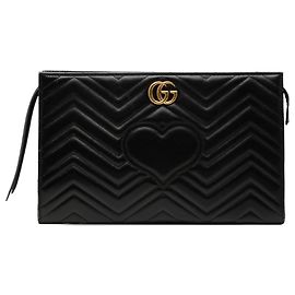 Clutch Gucci Black GG Marmont Heart Matelasse in pelle di vitello
