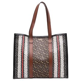 Burberry Brown TB Monogram E Canvas Stripe Book Tote