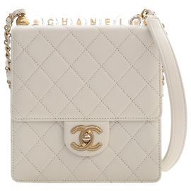 Chanel White Small Quilted Lambskin Chic Pearls Flap