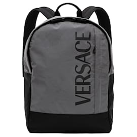 Zaino Versace in nylon grigio con stampa logo