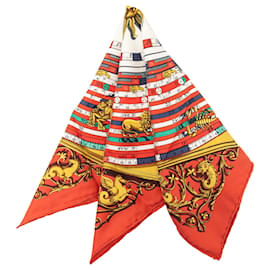 Hermès Red Astrologie Dies et Hore Silk Handkerchief