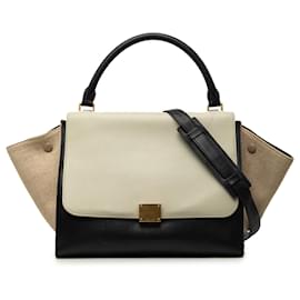 Céline Borsa Celine Black Medium Tricolor in Calfskin e Canvas Trapeze