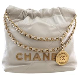 Chanel White Mini Shiny Calfskin 22 Hobo