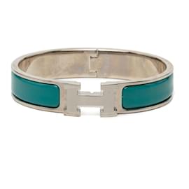 Bracelet Clic H Hermès en émail bleu étroit PM