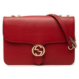 Gucci Rosso Borsa a tracolla in pelle di vitello Dollar Medium con G intrecciato