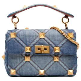 Borsa Valentino Blue Medium Denim Roman Stud