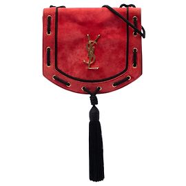 Borsa a tracolla Saint Laurent Red Suede Monogram Fetish Tassel