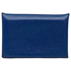 Porte-cartes Calvi en chevre Mysore bleu Hermès