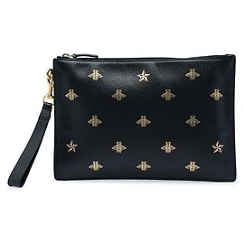 Clutch Bee Star in pelle di vitello nera Gucci
