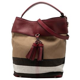 Bolso cubo Ashby de Burberry en lona Mega Check marrón y piel de becerro granulada, tamaño Medium