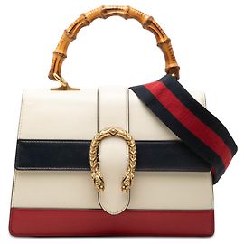 Borsa Gucci Dionysus Web in pelle bianca media con manico Bamboo