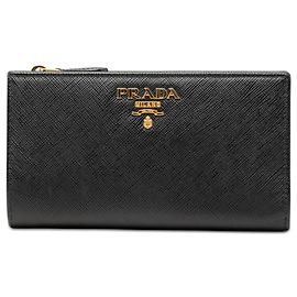 Portafoglio lungo bifold in Saffiano nero Prada