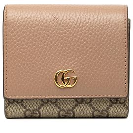 Gucci Portemonnaie Beige Bicolor aus GG Marmont Kalbsleder und GG Supreme Canvas