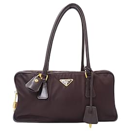 Borsa in nylon marrone scuro Prada
