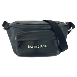 Borsa a tracolla in pelle nera con stampa logo Everyday Balenciaga