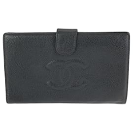 Cartera larga Chanel Vintage Coco Mark en piel caviar negro
