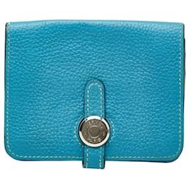 Portefeuille Dogon en cuir Togo bleu Hermès