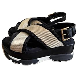 Marni Sandali con zeppa pelle e tessuto