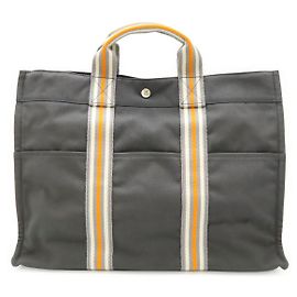 Hermès Borsa Tote in Tela Hermes MM Grigio Arancione Bianco